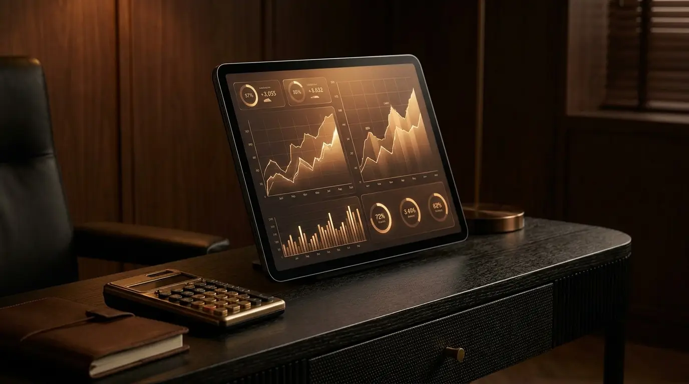 Tableau de bord marketing affiché sur un écran dans un bureau lumineux à Genève
