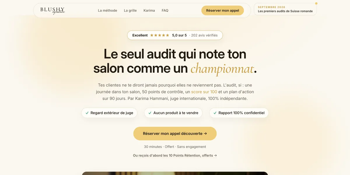 Le site Blushy Signature, audit pour salons de beauté