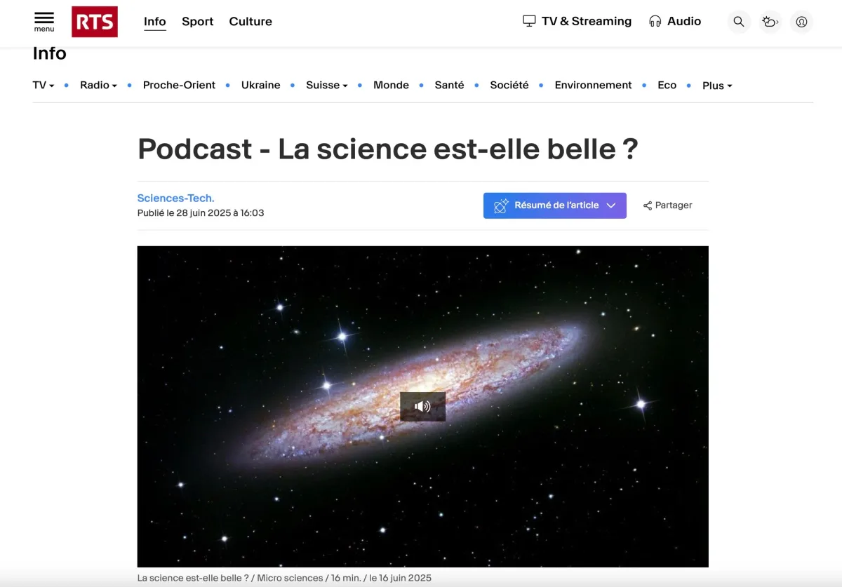 Podcast RTS : la science est-elle belle ?
