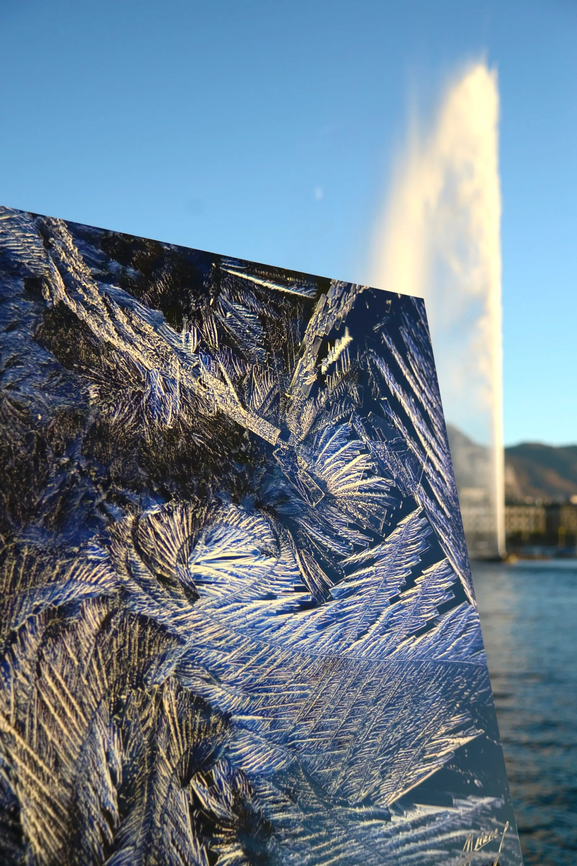 Œuvre Helnium face au Jet d'eau de Genève