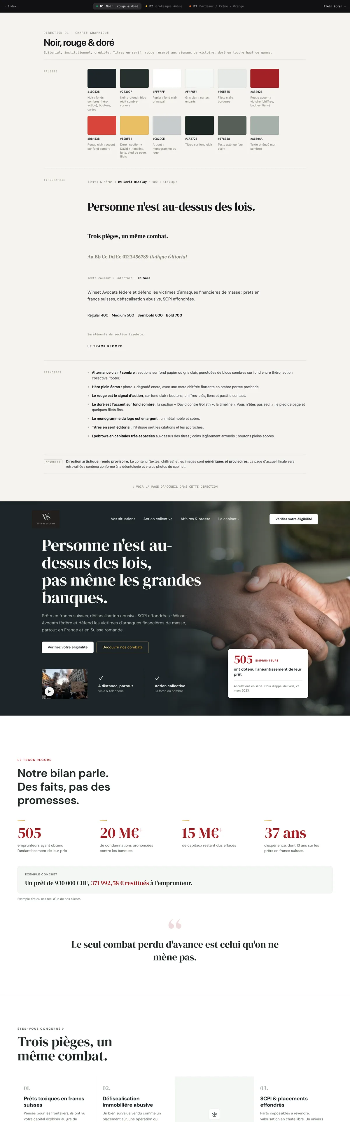 Maquette du site Winset Avocats par Wanda Studio