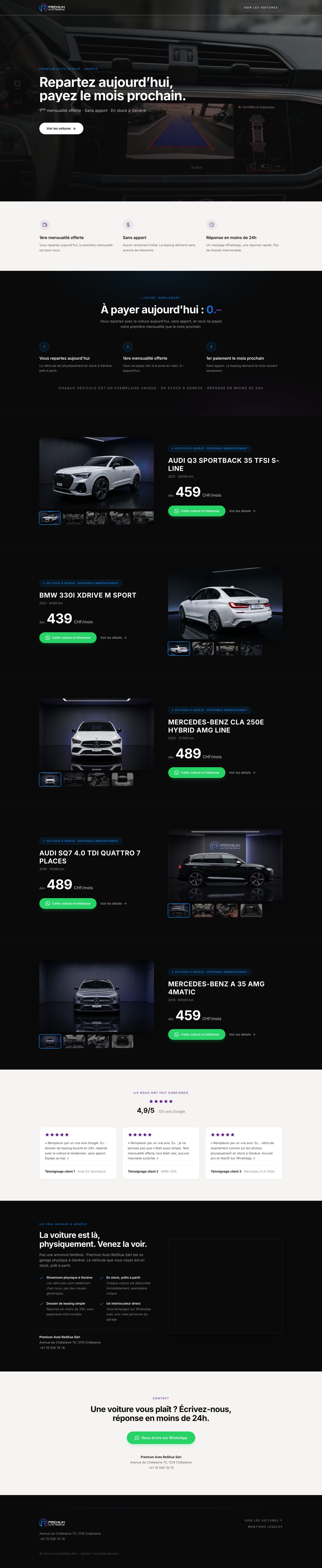 Capture du site Premium Auto Reskue — leasing automobile premium à Genève